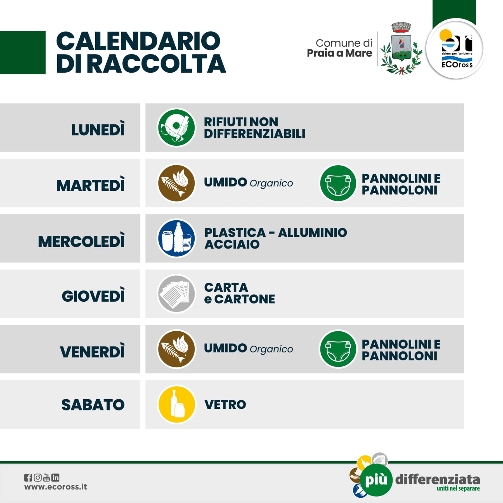 CALENDARIO RACCOLTA DIFFERENZIATA